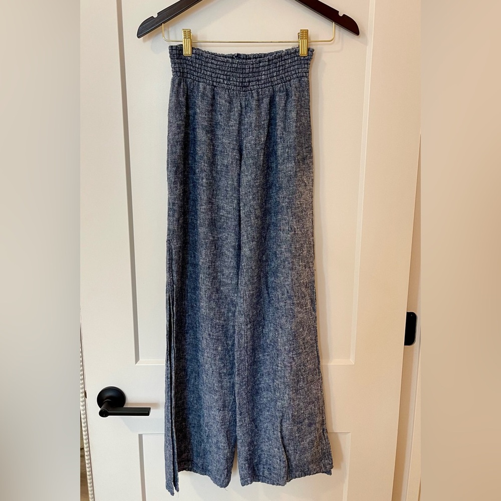 Drew XS Wide Leg Linen Cotton Blend Pant with Side Slit